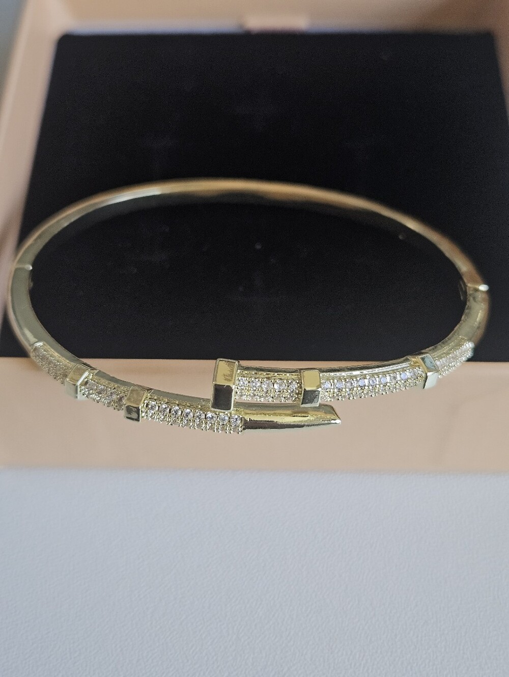 Gold Pavé Nail Hinged Bangle Bracelet